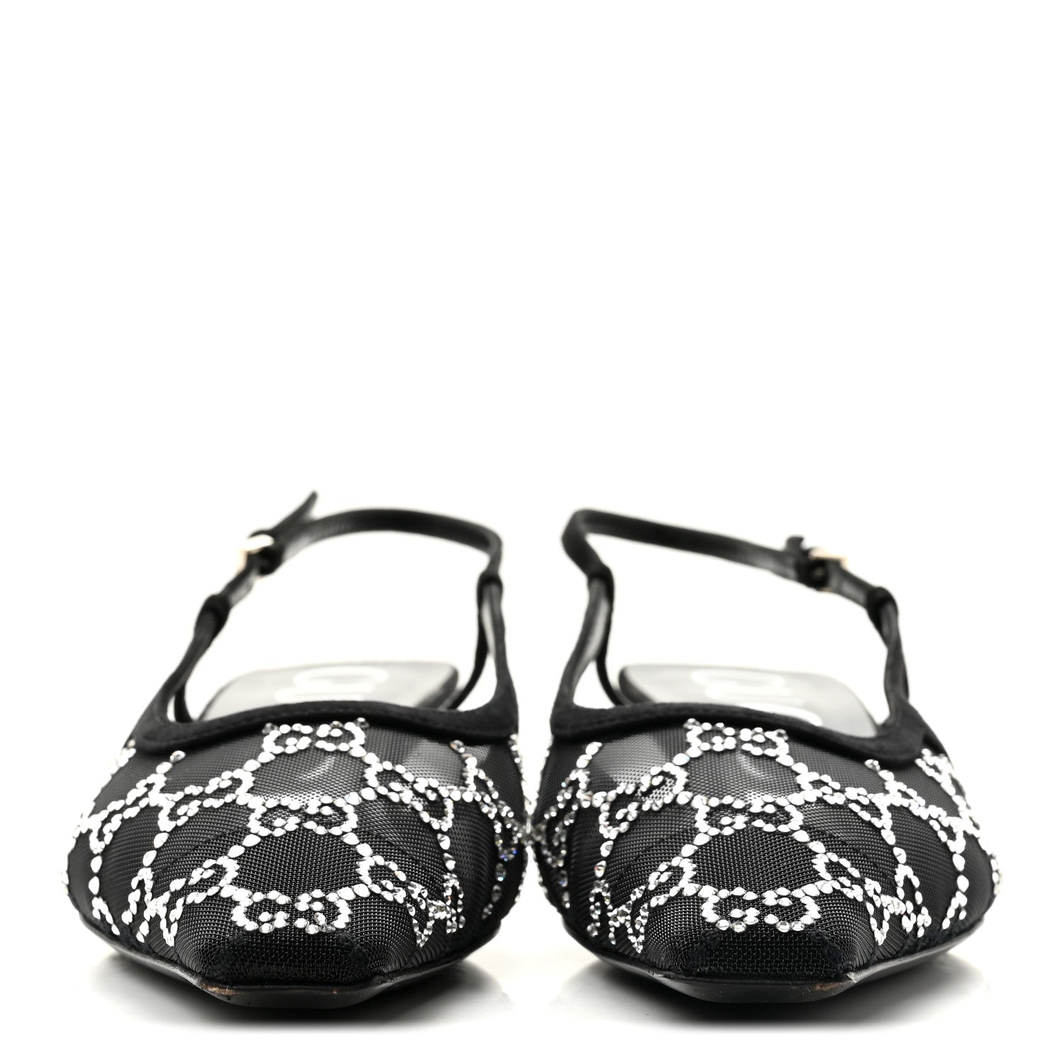 Gucci Suede Mesh Crystal GG Monogram Slingback Pumps 36.5 Black 3 of 9