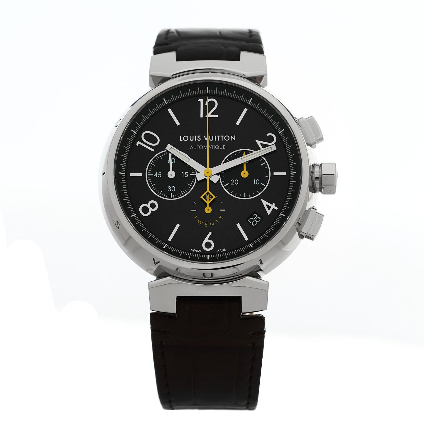 Stainless Steel Alligator 41mm Tambour Twenty Chronograph Automatic Watch Brown