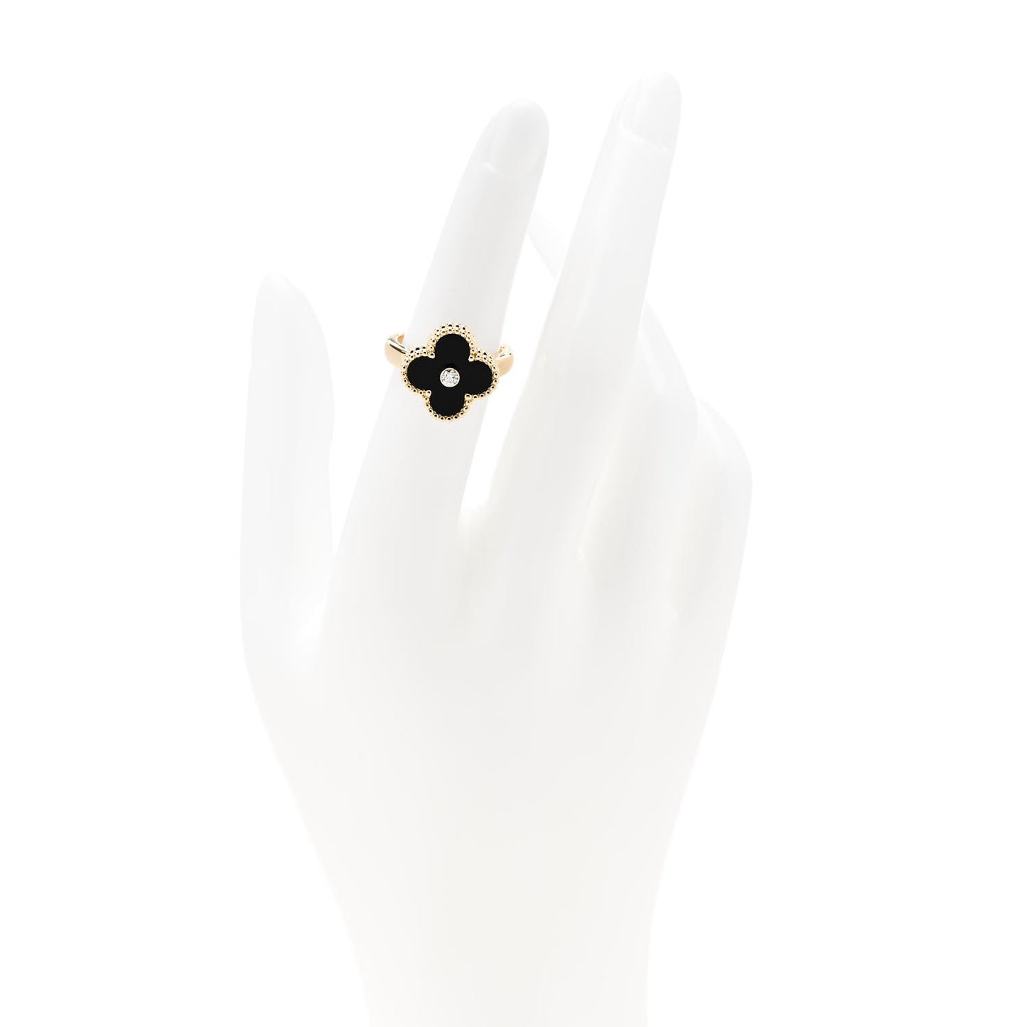 18K Yellow Gold Black Onyx Diamond Vintage Alhambra Ring 50 5.25