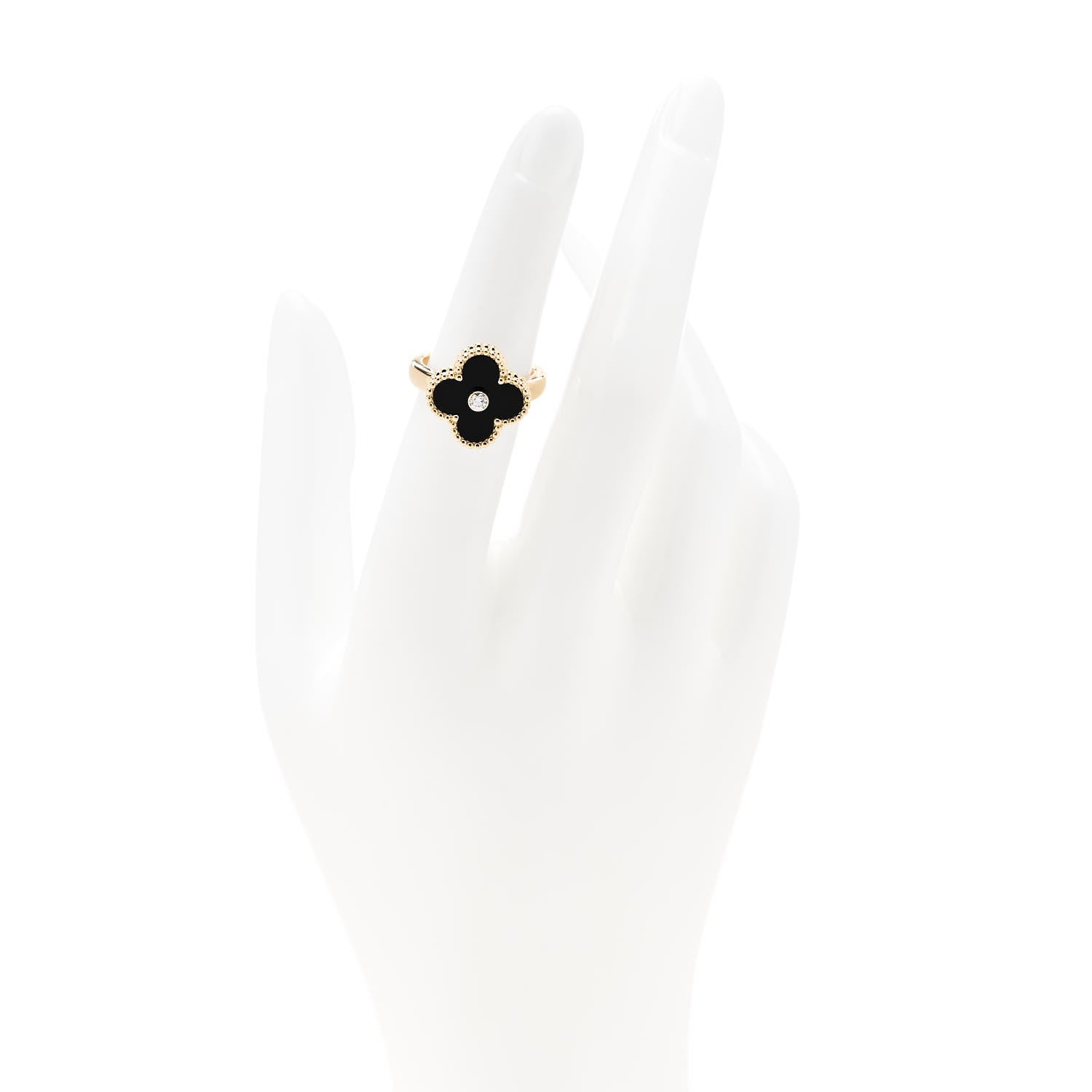 Van Cleef & Arpels 18K Yellow Gold Black Onyx Diamond Vintage Alhambra Ring 50 5.25 2 of 6