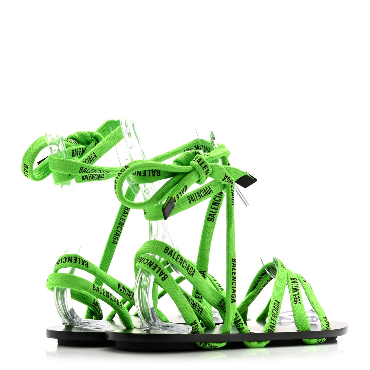 Balenciaga Nylon Calfskin Logo Lace Flat Sandals 37 Neon Green 5 of 8