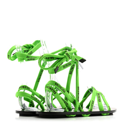 Balenciaga Nylon Calfskin Logo Lace Flat Sandals 37 Neon Green 5 of 8