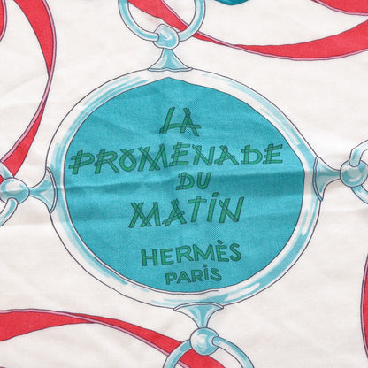 Hermes Cashmere Silk La Promenade Du Matin Shawl 140 Coral Menthol Vieux Rose 5 of 6