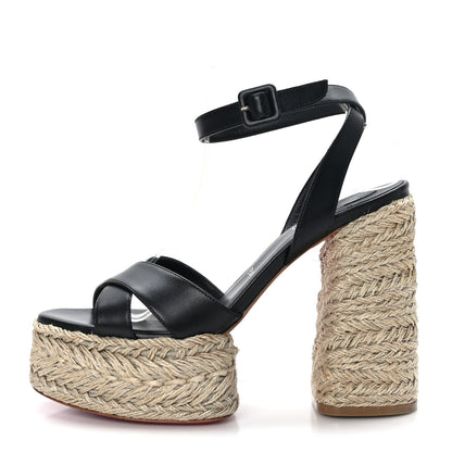 Christian Louboutin Calfskin Mariza Espadrille 130 Sandals 40 Black Naturel 1 of 7