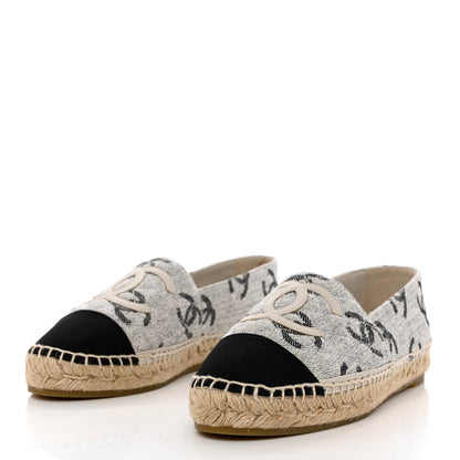 Chanel Cotton Jacquard Grosgrain CC Print Espadrilles 39 Grey Black 3 of 12