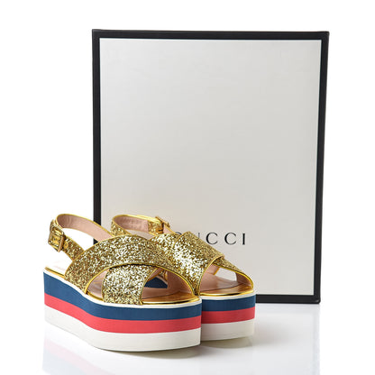 Gucci Glitter Crossover Platform Sandals 40.5 Gold 8 of 8