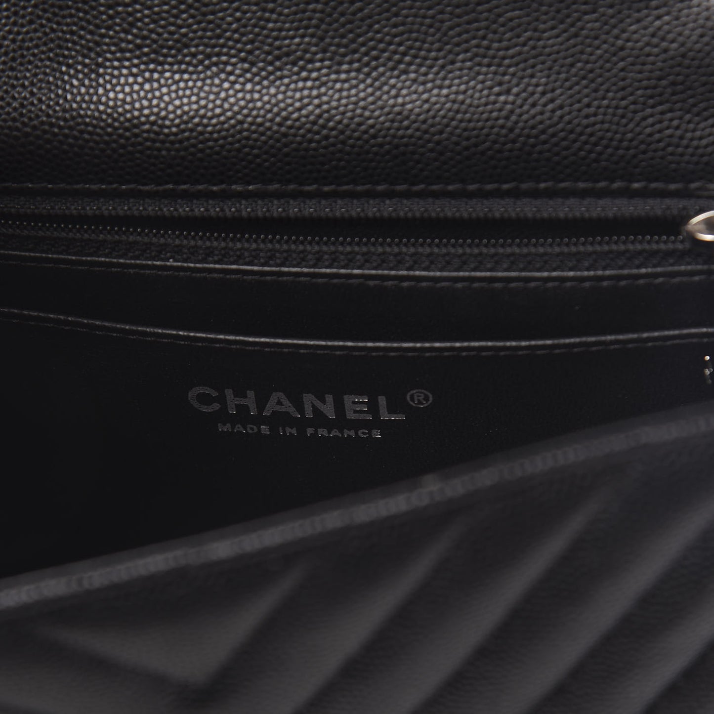 Caviar Chevron Quilted Mini Rectangular Flap Black