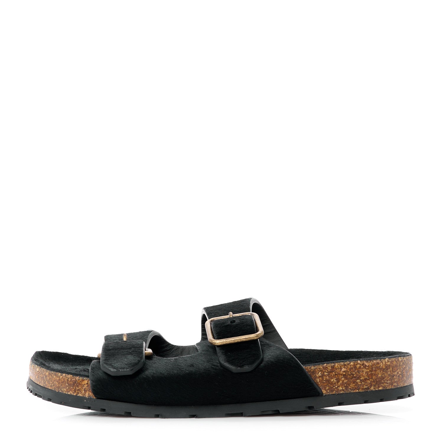 Saint Laurent Calf Hair Jimmy Cross Slides 37 Black 1 of 8