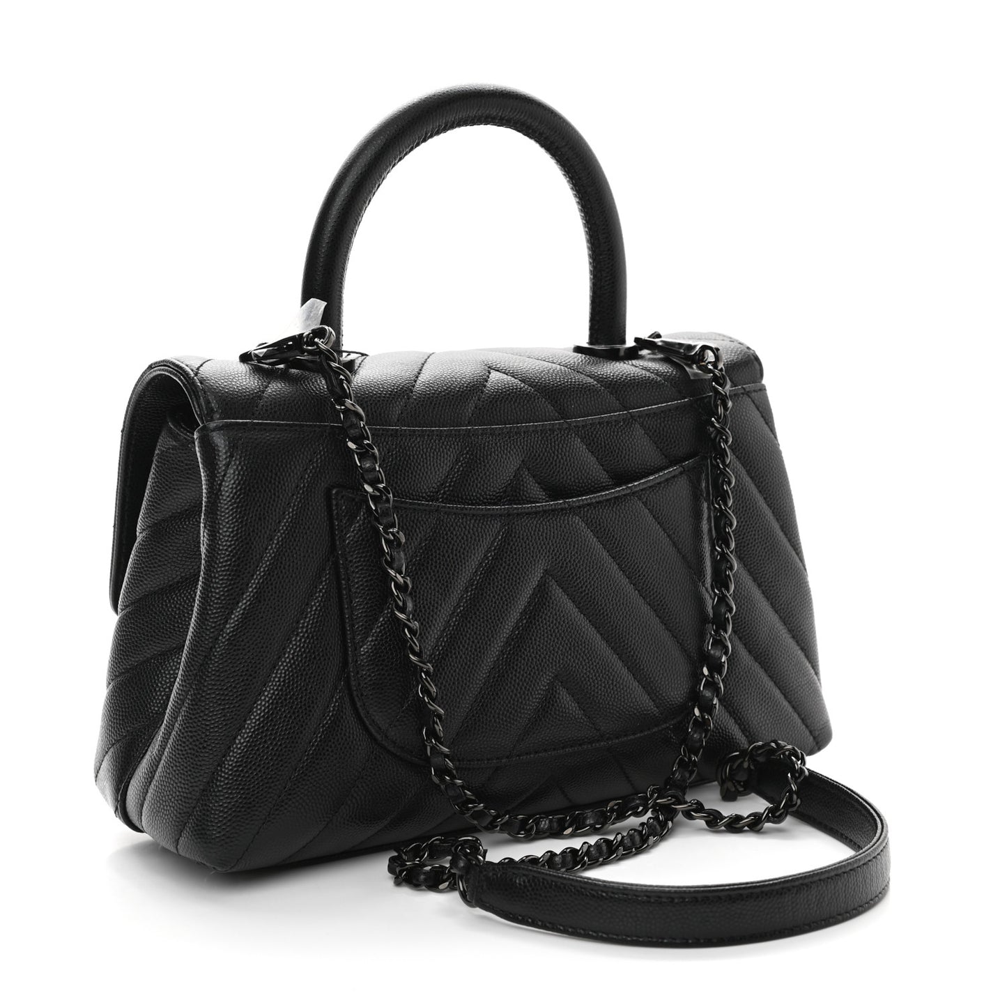Caviar Chevron Quilted Mini Coco Handle Flap So Black