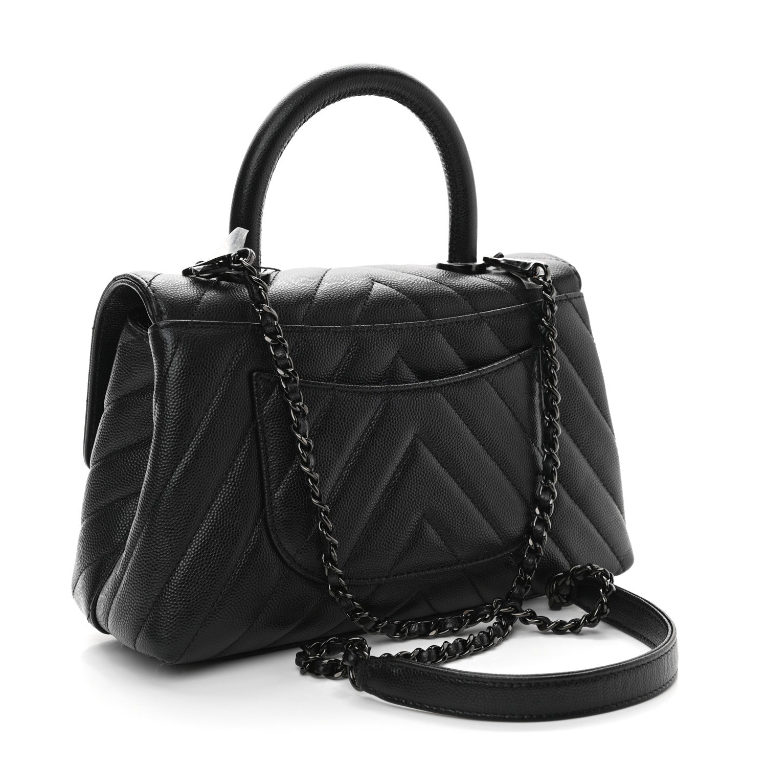 Chanel Caviar Chevron Quilted Mini Coco Handle Flap So Black 3 of 9