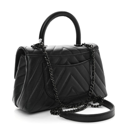 Chanel Caviar Chevron Quilted Mini Coco Handle Flap So Black 3 of 9