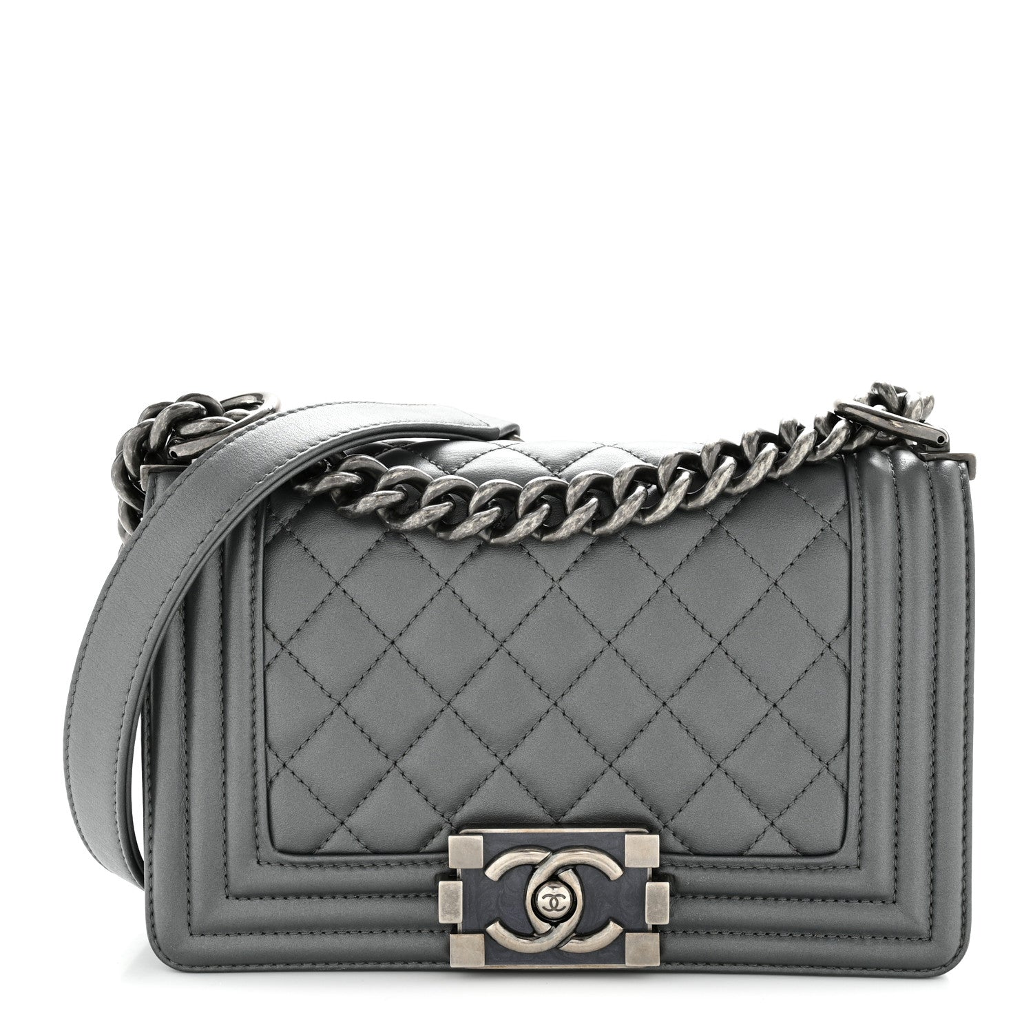 Chanel Metallic Calfskin Quilted Small Boy Flap Dark Silver 1 of 14