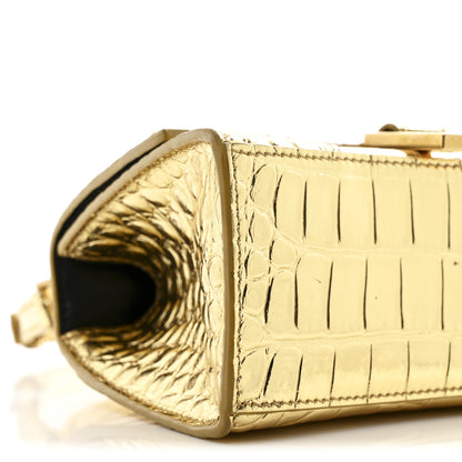 Balenciaga Metallic Calfskin Crocodile Embossed Hourglass Top Handle Bag XS Gold 9 of 12