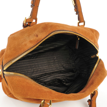 Prada Suede Scamosciato Logo Shoulder Bag Caramel 5 of 9