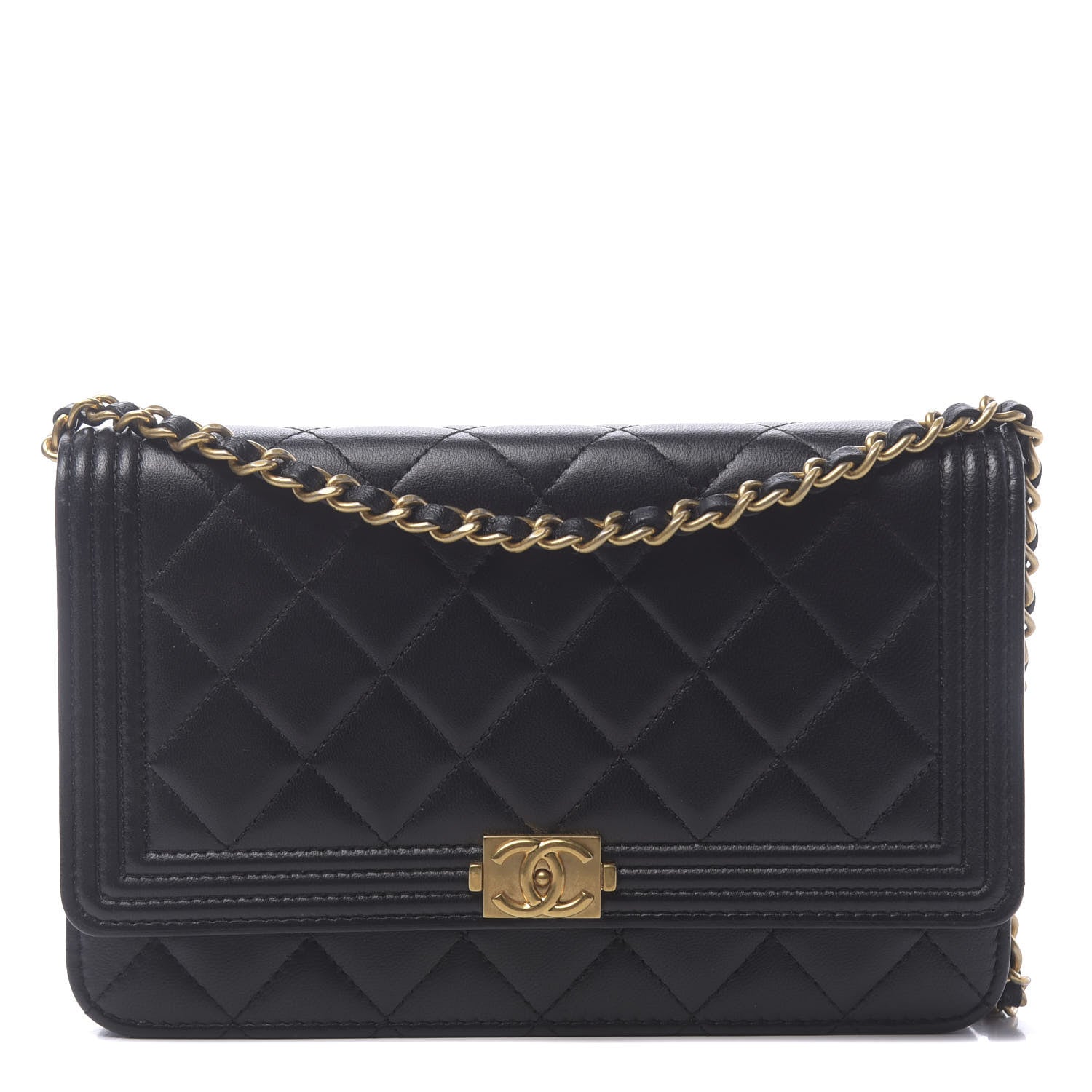 Chanel Lambskin Quilted Boy Wallet On Chain WOC Navy Blue 1 of 12