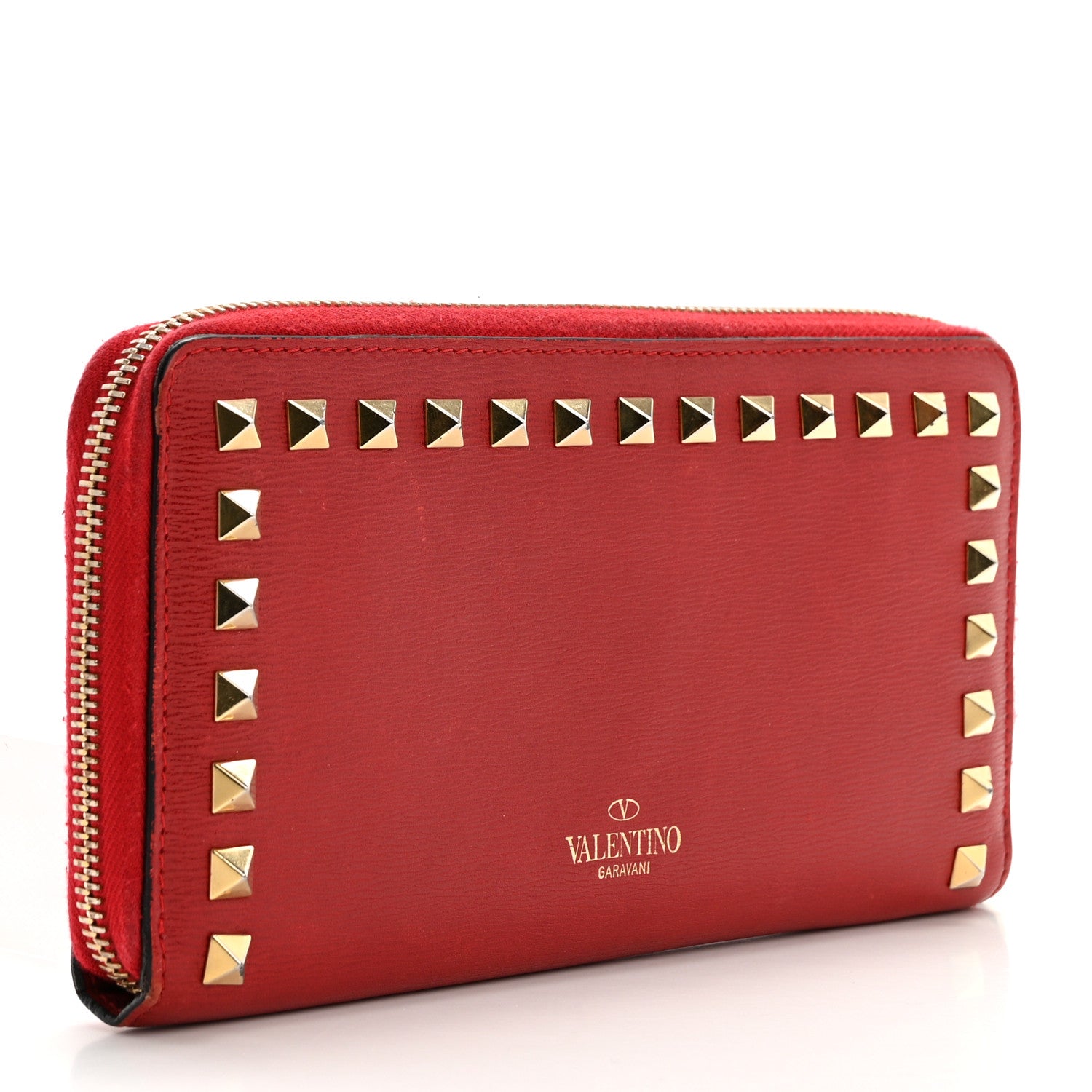 Valentino Garavani Textured Calfskin Rockstud Zip Around Wallet Rosso Valentino 3 of 12