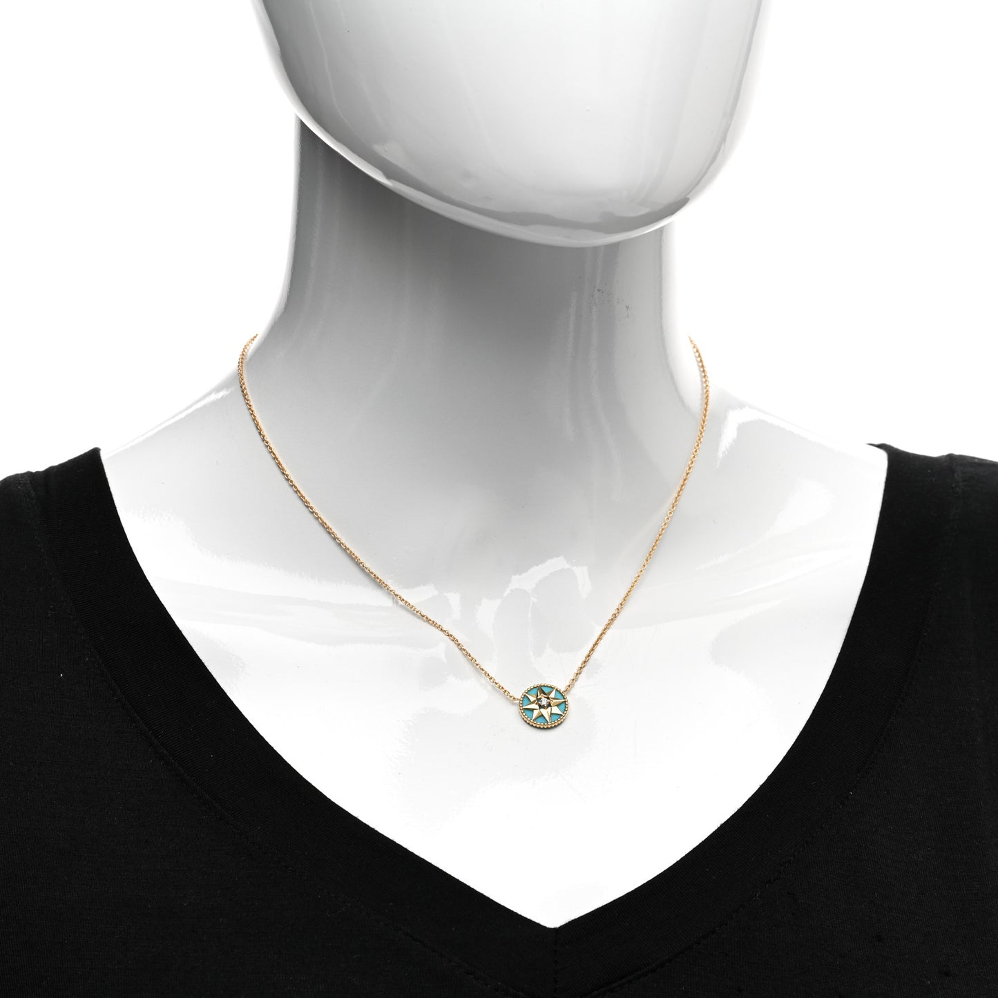 18K Yellow Gold Diamond Turquoise Rose Des Vents Necklace