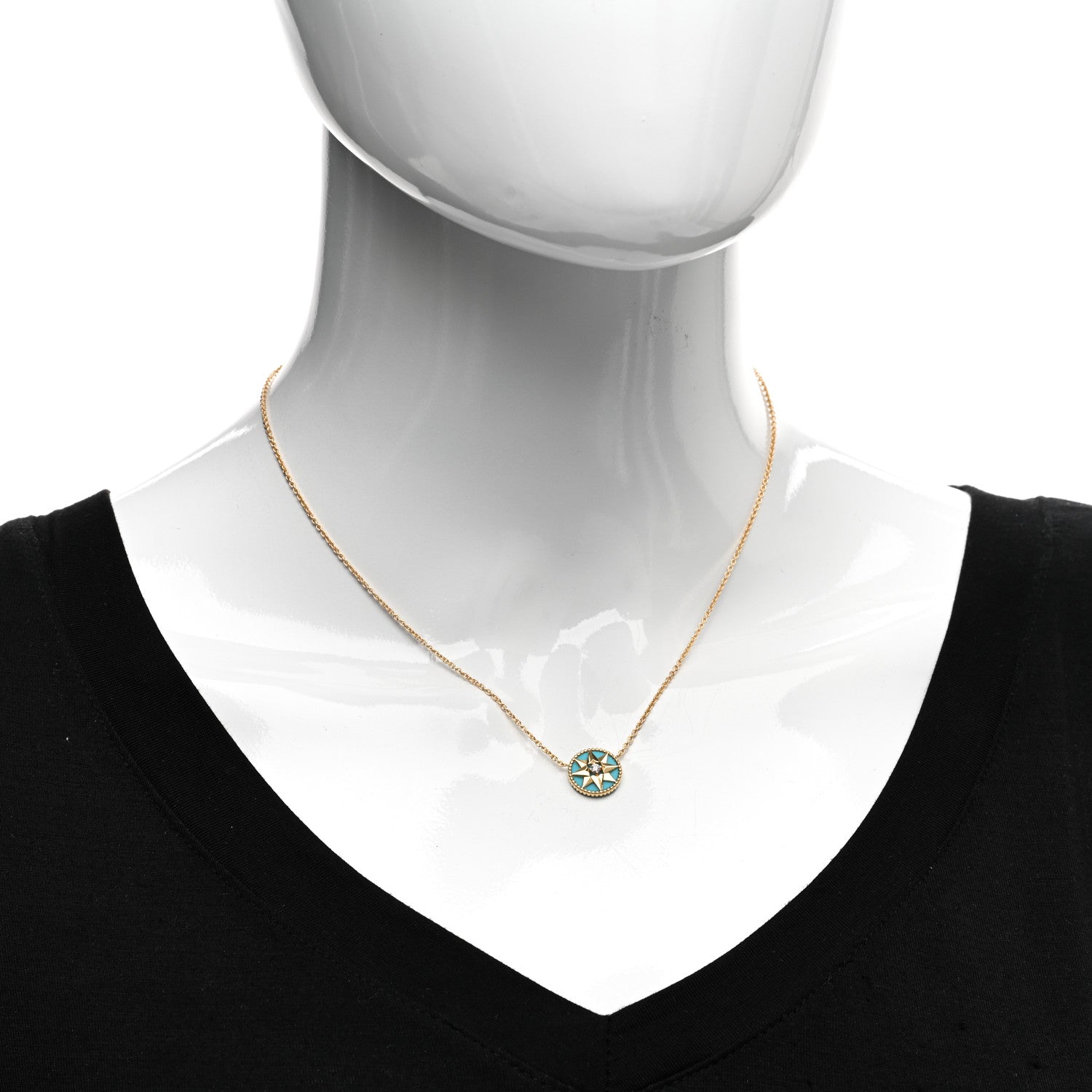 Christian Dior 18K Yellow Gold Diamond Turquoise Rose Des Vents Necklace 2 of 5