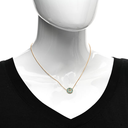 Christian Dior 18K Yellow Gold Diamond Turquoise Rose Des Vents Necklace 2 of 5