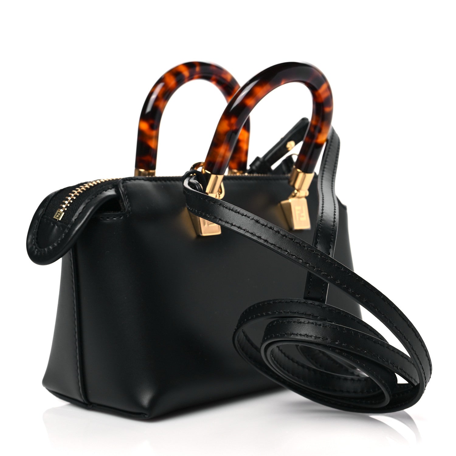 Fendi Vitello King Plexiglass Logo Embossed Mini By The Way Top Handle Boston Bag Black 2 of 7