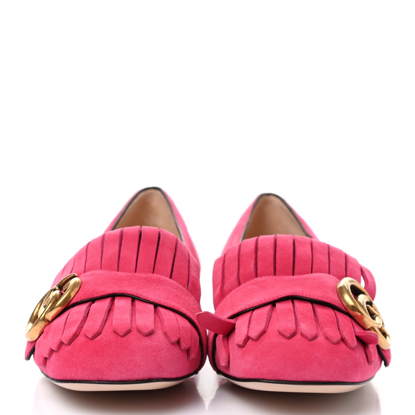 Kid Scamosciato GG Marmont Fringe Flats 37.5 Hot Pink