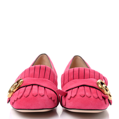 Gucci Kid Scamosciato GG Marmont Fringe Flats 37.5 Hot Pink 2 of 9