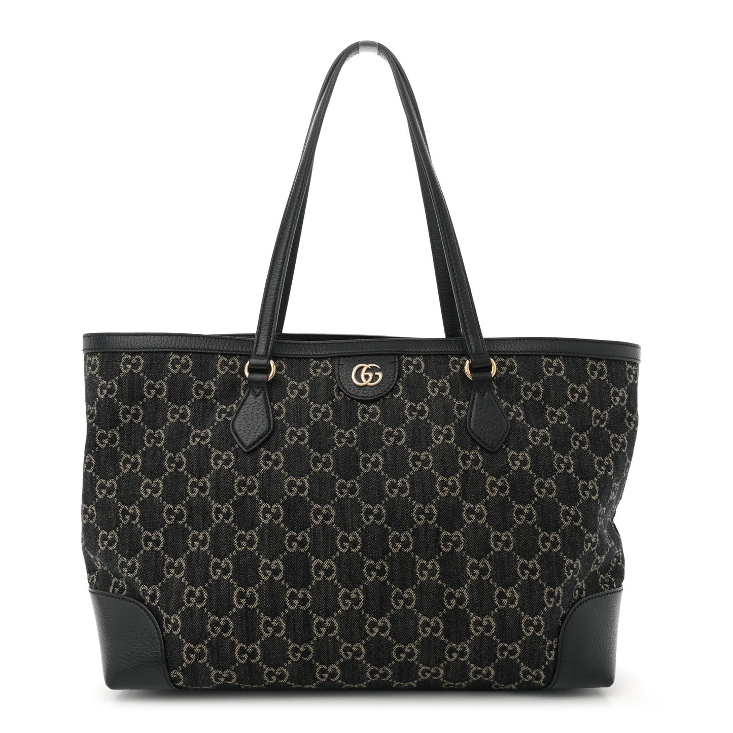 Jacquard Black Denim GG Monogram Medium Ophidia Shopping Tote Black Ivory