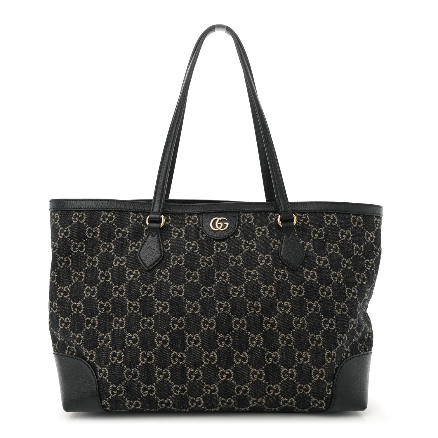 Gucci Jacquard Black Denim GG Monogram Medium Ophidia Shopping Tote Black Ivory 1 of 11