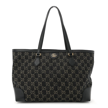 Gucci Jacquard Black Denim GG Monogram Medium Ophidia Shopping Tote Black Ivory 1 of 11