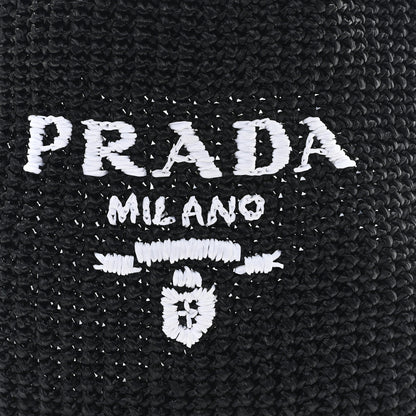 Prada Yarn Raffia Effect Crochet Small Logo Tote Black 7 of 9
