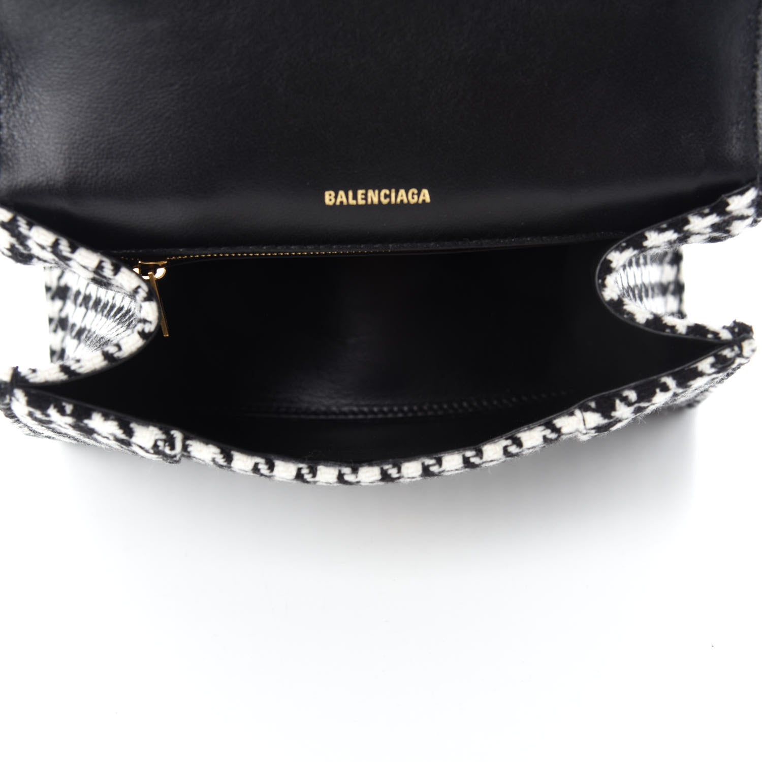 Balenciaga Wool Houndstooth Small Hourglass Top Handle Bag Black White 5 of 9
