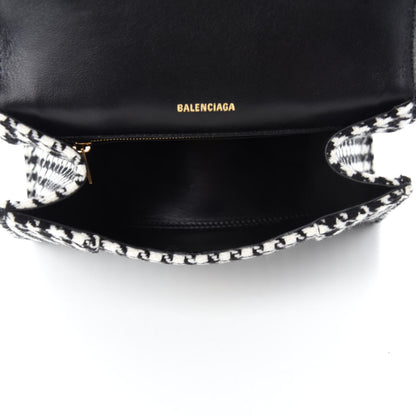 Balenciaga Wool Houndstooth Small Hourglass Top Handle Bag Black White 5 of 9