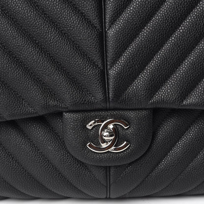 Chanel Caviar Chevron Quilted Large Puffy CC Flap Black 10 of 11