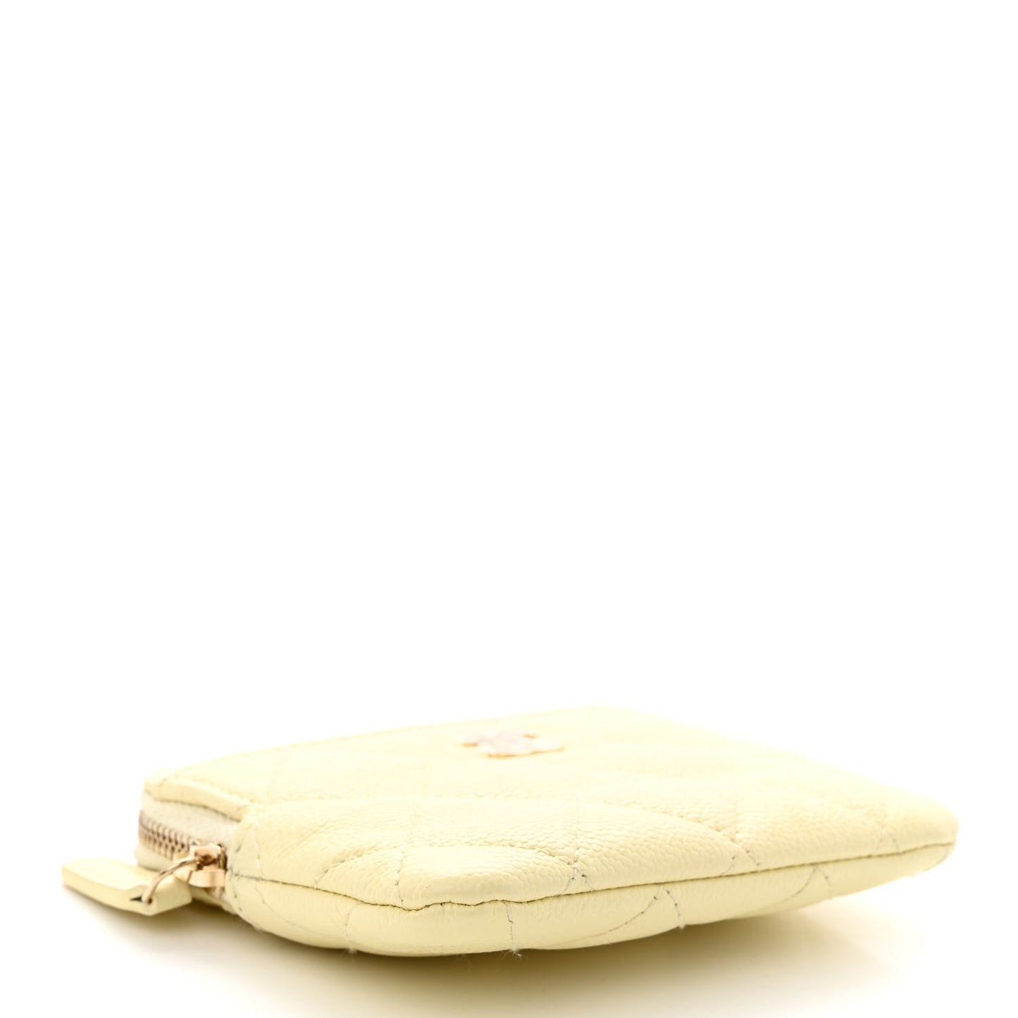 Caviar Quilted Zip Card Holder Wallet Light Yellow