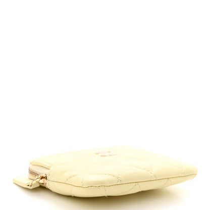 Chanel Caviar Quilted Zip Card Holder Wallet Light Yellow 4 of 12