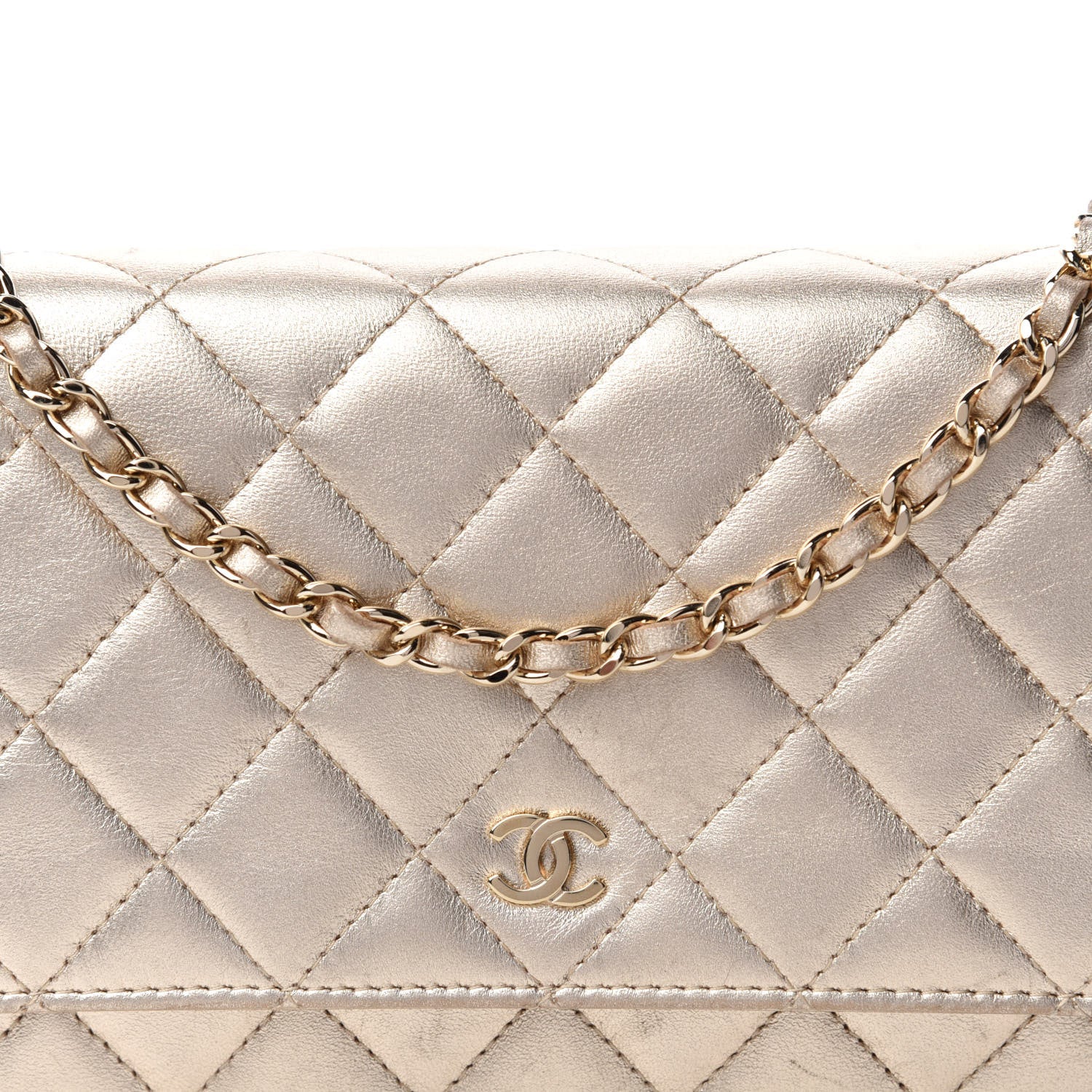 Chanel Metallic Lambskin Quilted Wallet On Chain WOC Gold 16 of 17