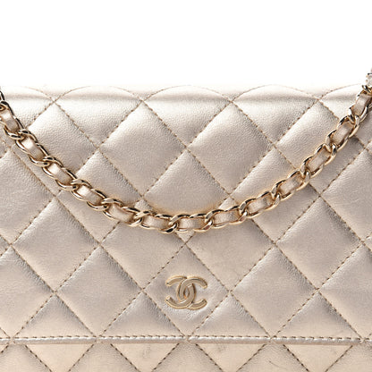 Chanel Metallic Lambskin Quilted Wallet On Chain WOC Gold 16 of 17