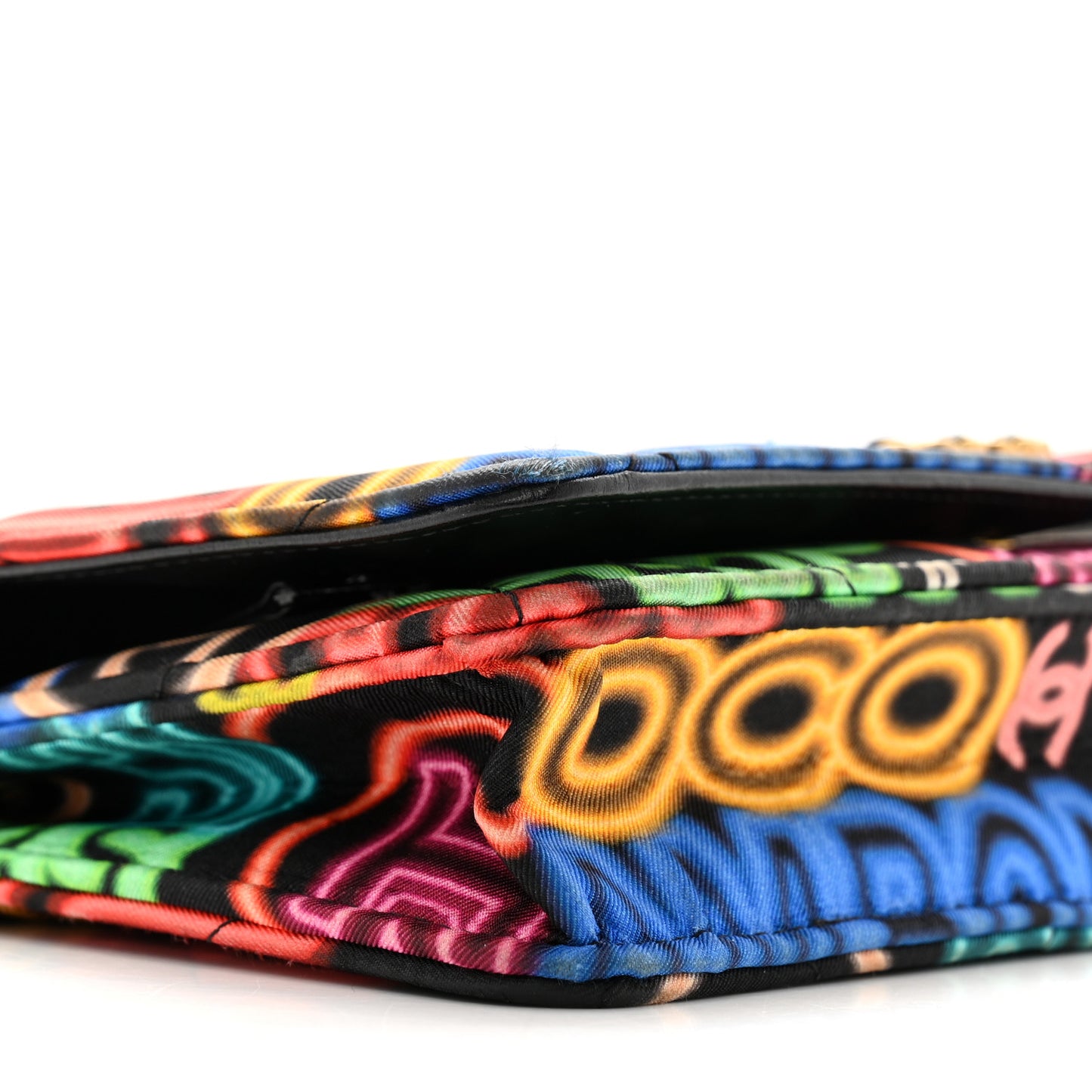 Fabric Printed Chanel 19 Wallet On Chain WOC Black Multicolor