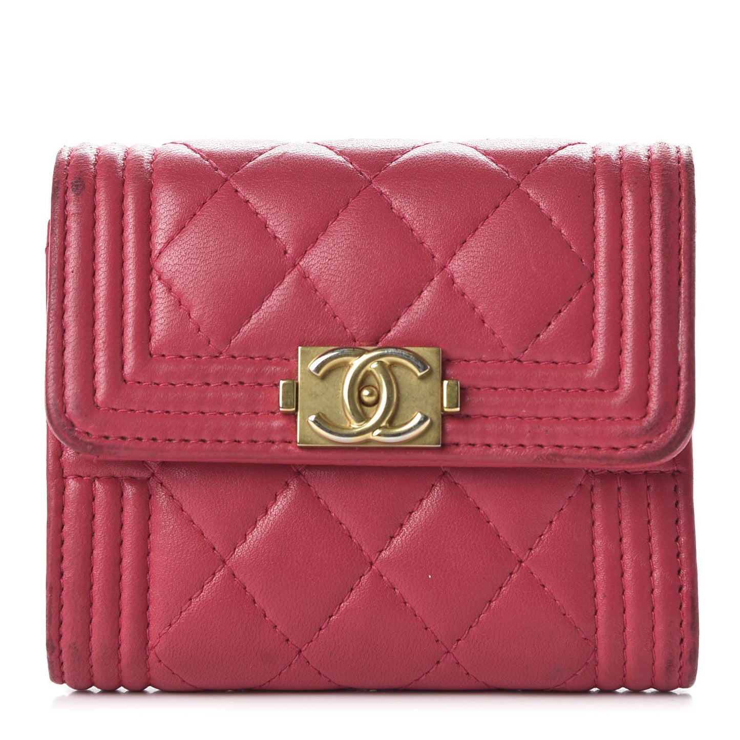 Lambskin Quilted Compact Boy Wallet Fuchsia