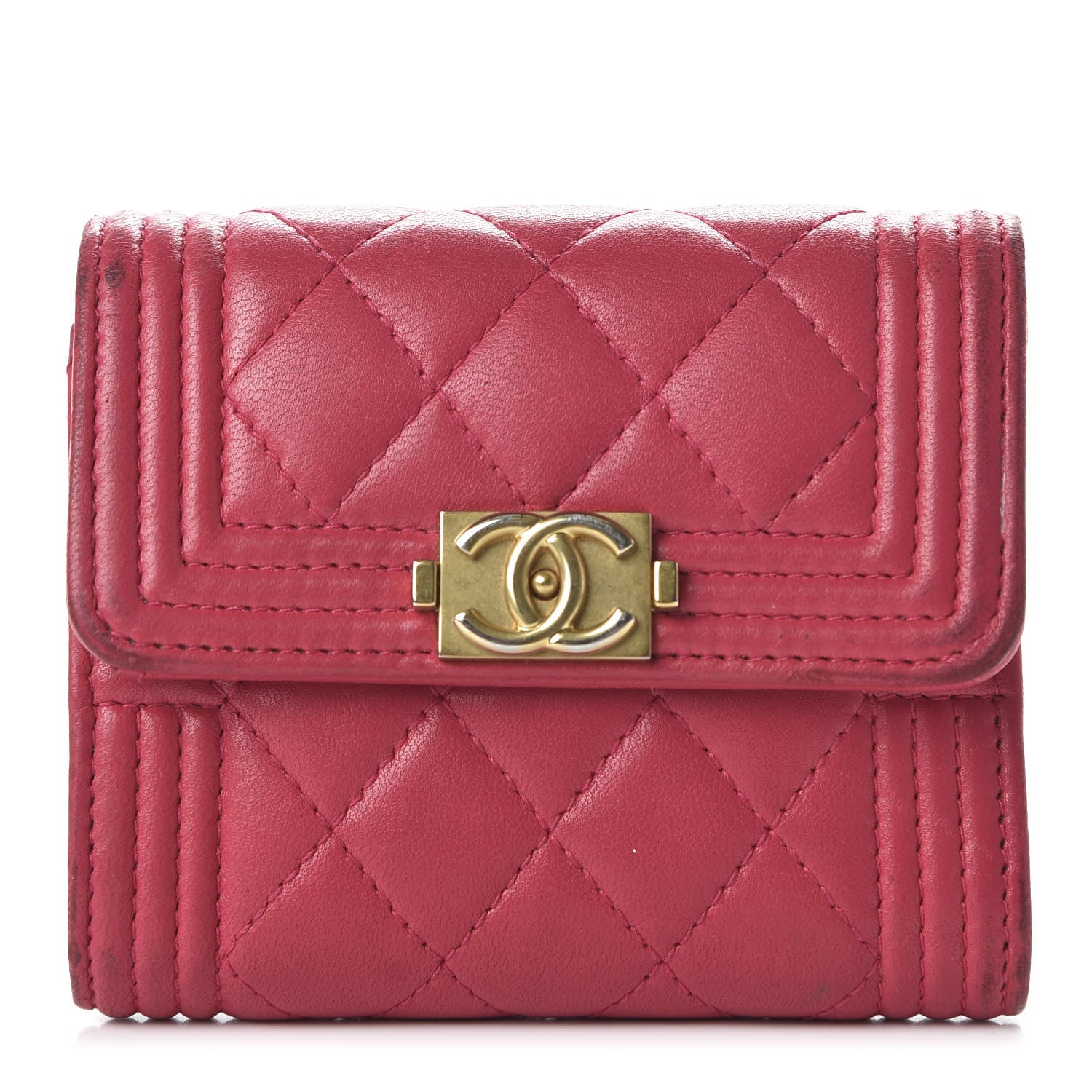 Chanel Lambskin Quilted Compact Boy Wallet Fuchsia 1 of 12