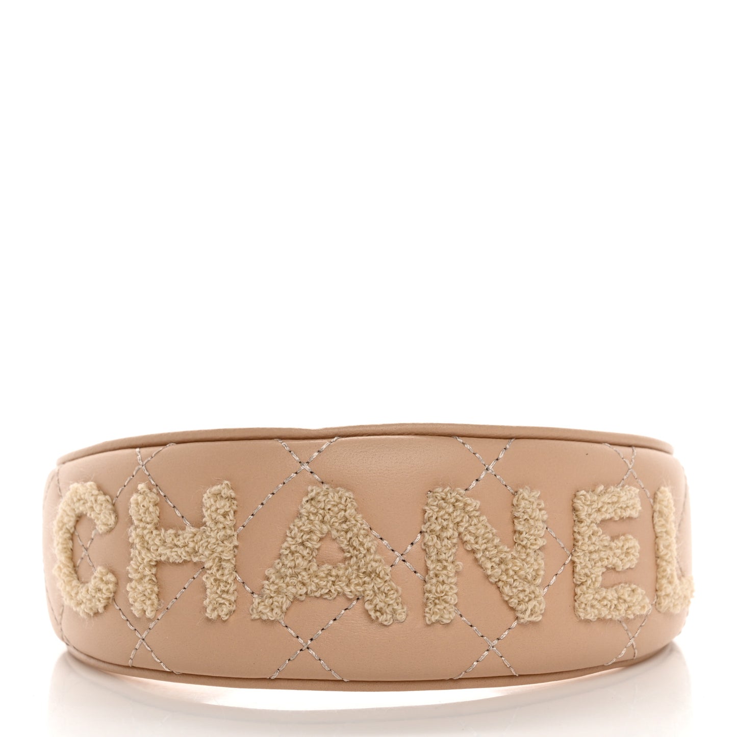 Lambskin Shearling Quilted Logo Headband Beige