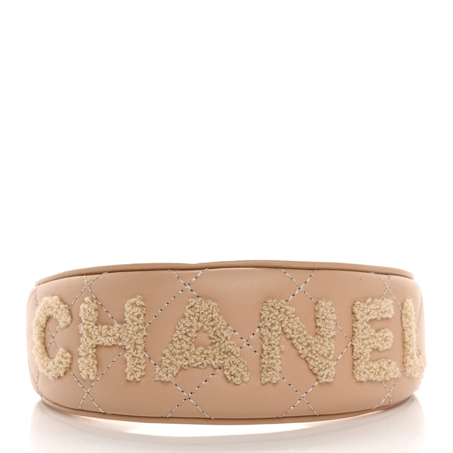 Chanel Lambskin Shearling Quilted Logo Headband Beige 4 of 5