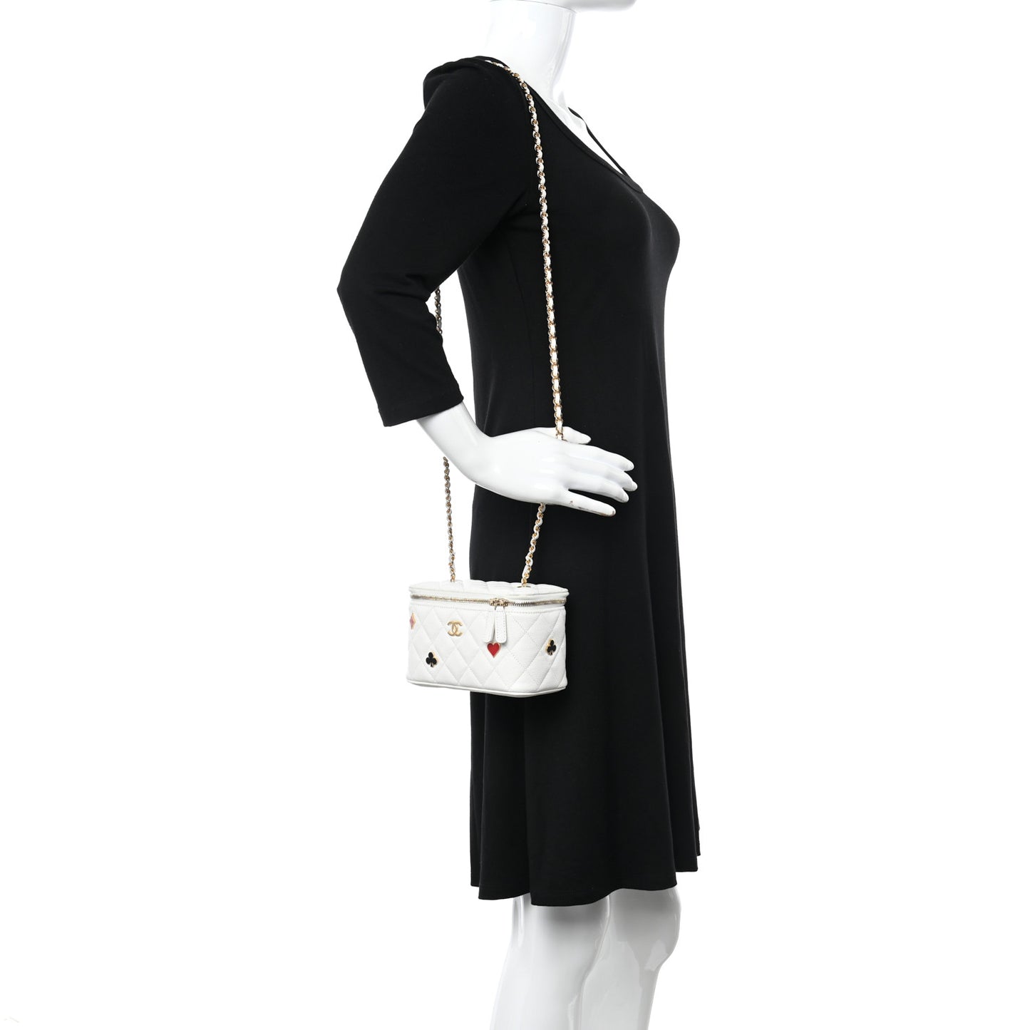 Caviar Quilted Enamel Coco Casino Small Vanity Case With Chain White