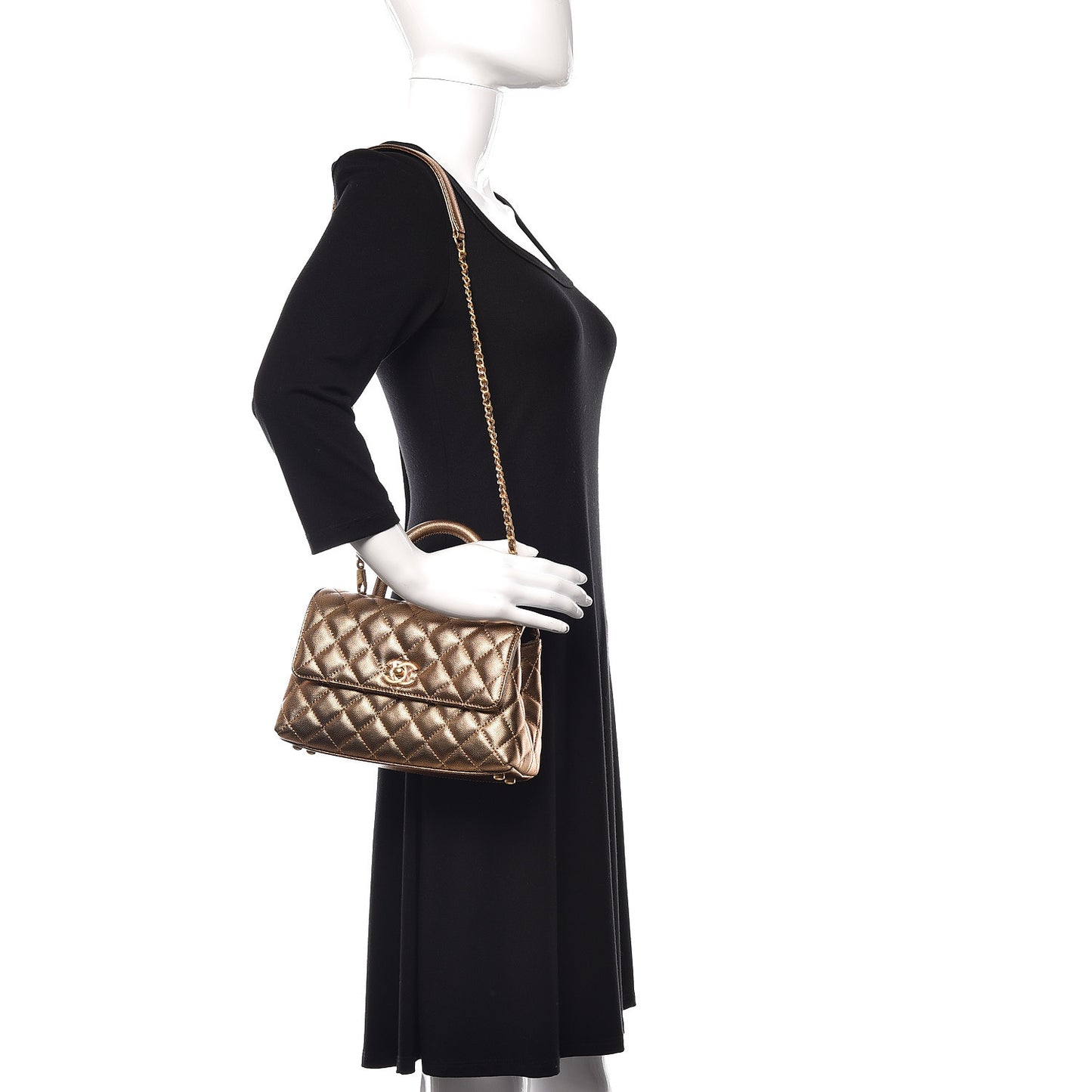 Metallic Caviar Quilted Mini Coco Handle Flap Gold