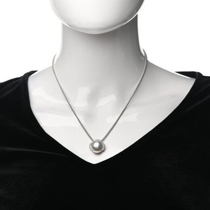 David Yurman Sterling Silver Pearl Diamond Continuance Pendant Necklace 2 of 5