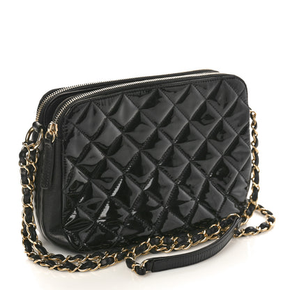 Chanel Patent Quilted Crown CC Double Zip Shoulder Bag Black 2 of 9