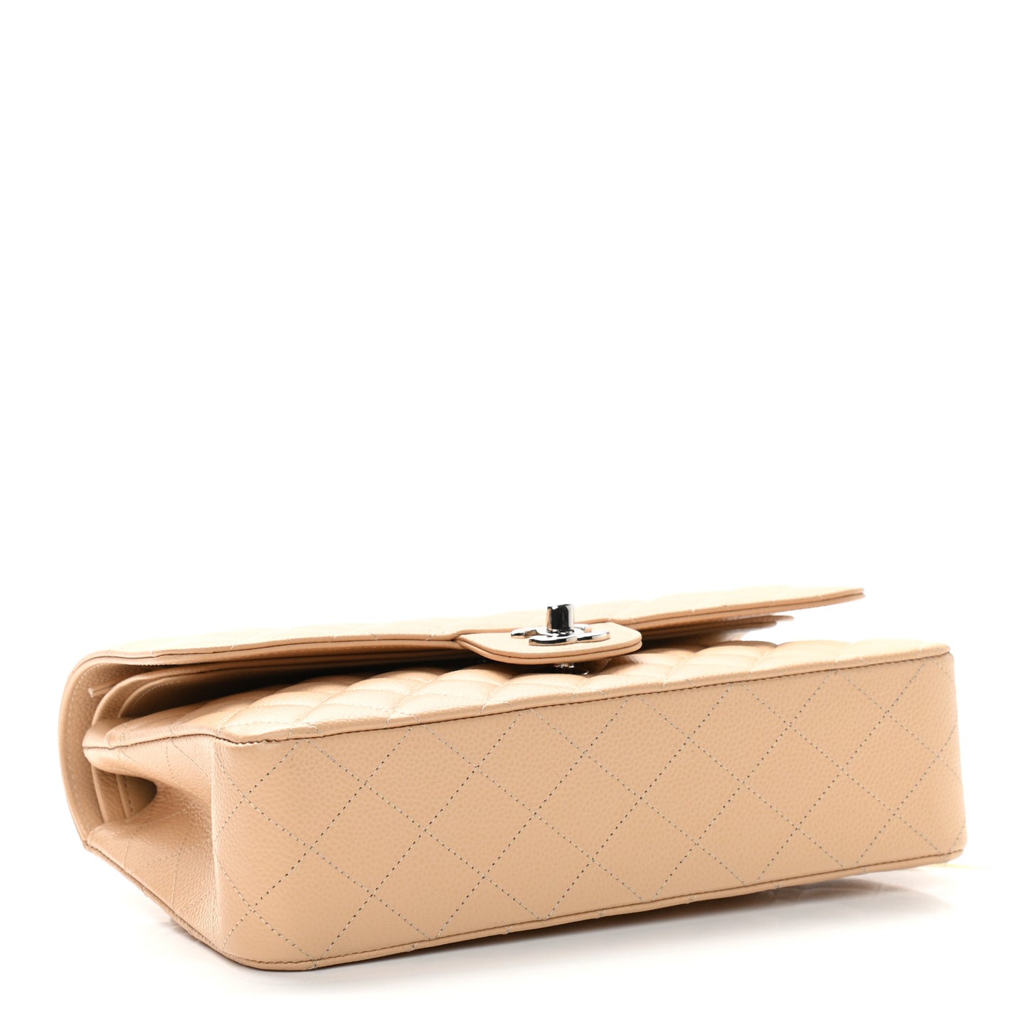 Caviar Quilted Medium Double Flap Beige