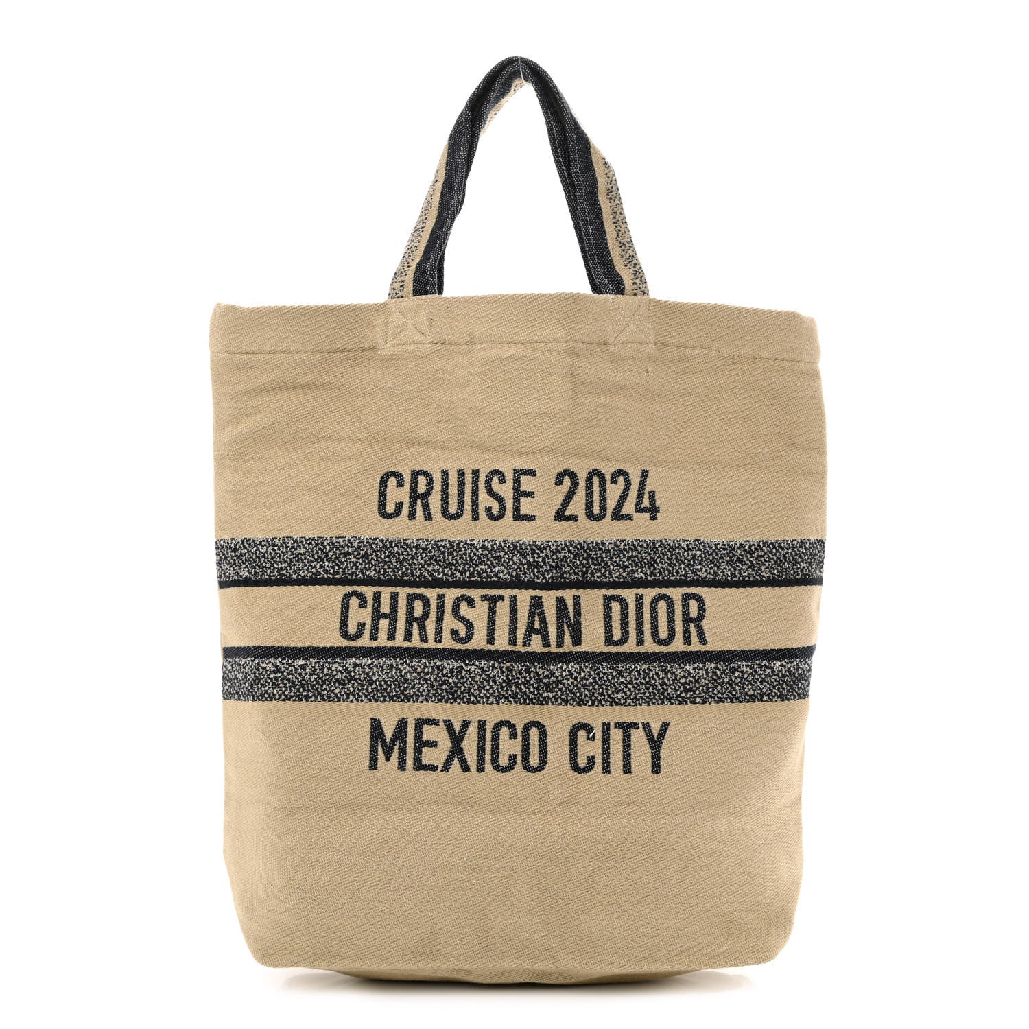 Christian Dior Canvas Print Cruise Tote Ivory Black 1 of 9