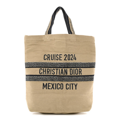 Christian Dior Canvas Print Cruise Tote Ivory Black 1 of 9