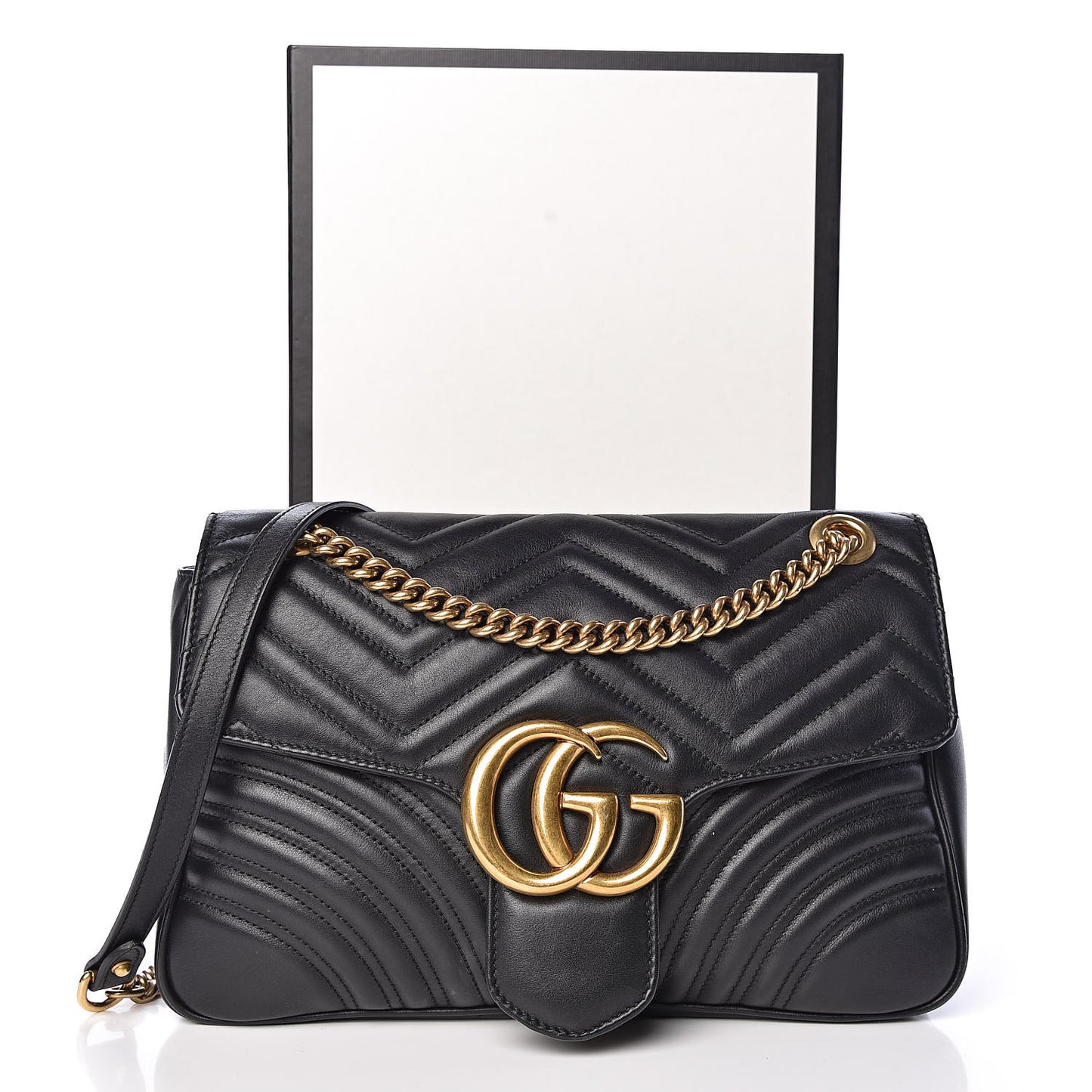 Calfskin Matelasse Medium GG Marmont Shoulder Bag Black